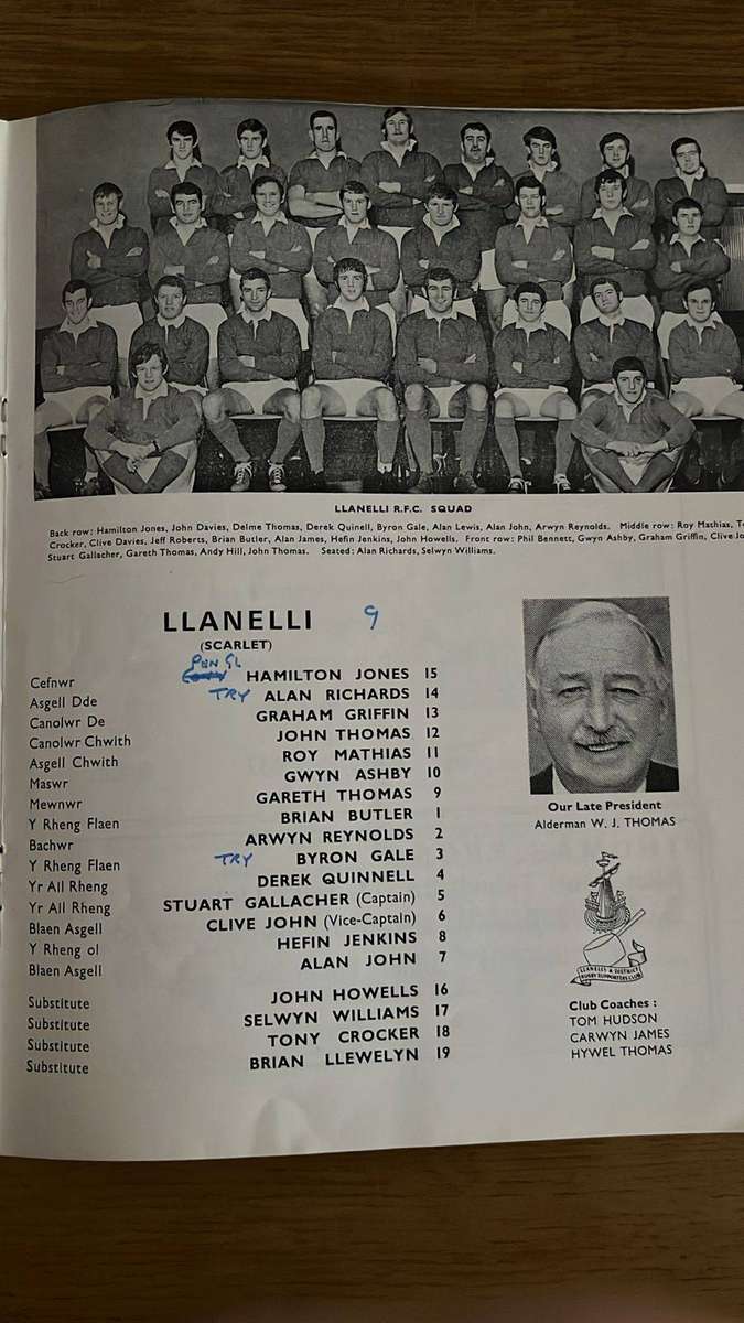 1970 Llanelli vs South Africa at Stradey Park Signed Programme, details below