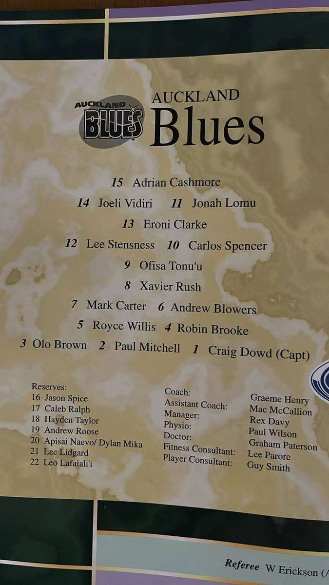 1998 Stormers vs Auckland Blues at Eden Park Programme, details below