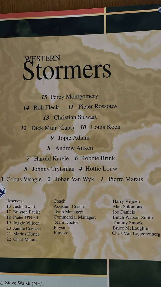 1998 Stormers vs Auckland Blues at Eden Park Programme, details below