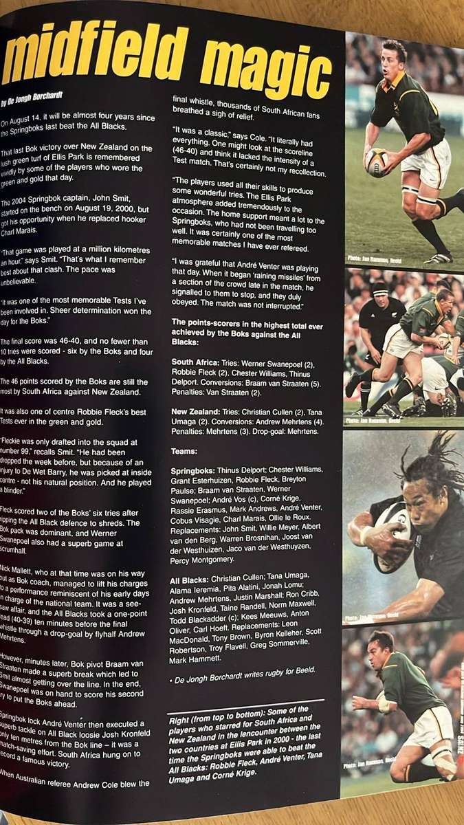 2004 South Africa vs New Zealand - A History of Rivalry Magazine, details below