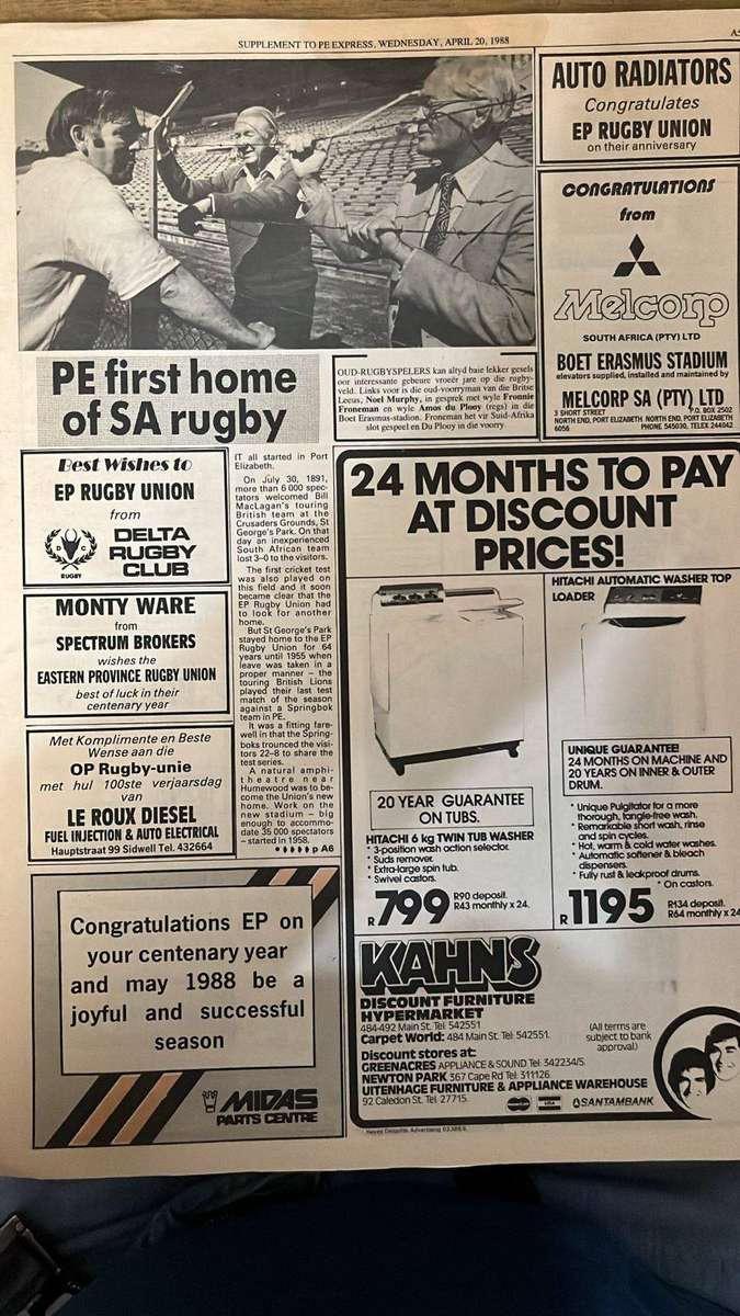 1888 - 1988 100 Years Eastern Province Rugby, details below