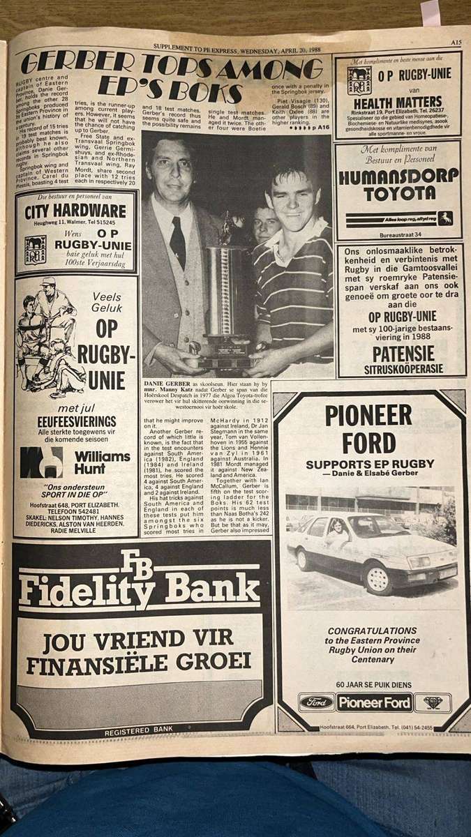 1888 - 1988 100 Years Eastern Province Rugby, details below