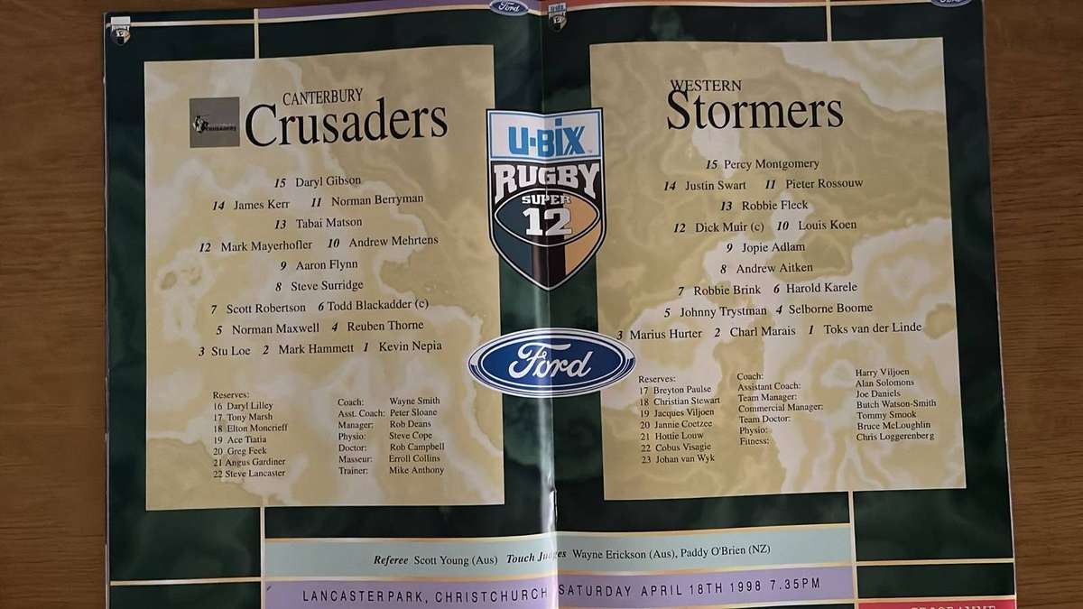 1998 Western Stormers vs Canterbury Crusaders at ` Lancaster Park Programme