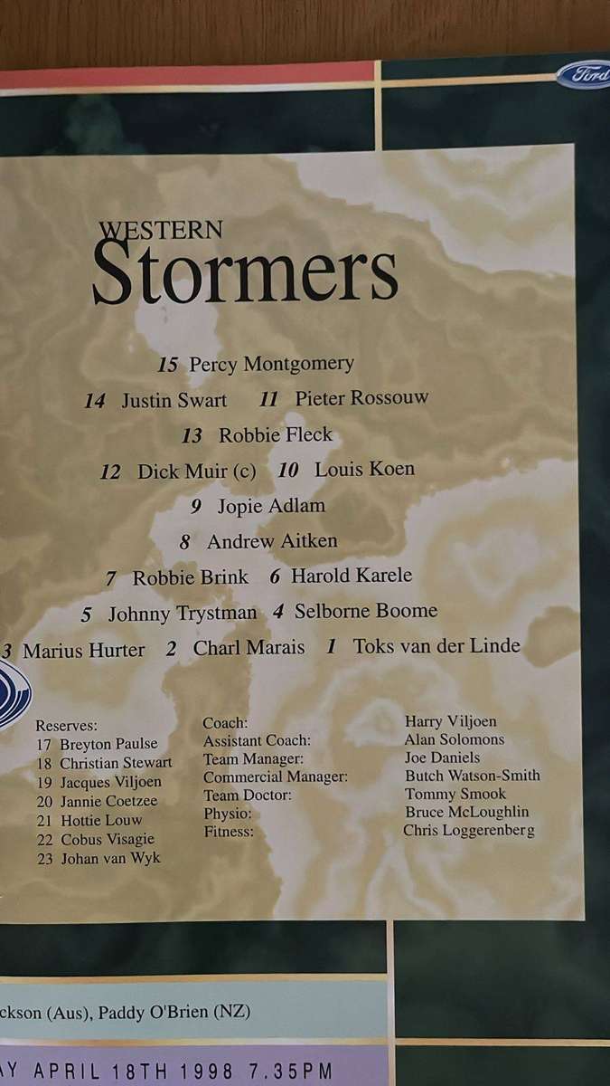 1998 Western Stormers vs Canterbury Crusaders at ` Lancaster Park Programme