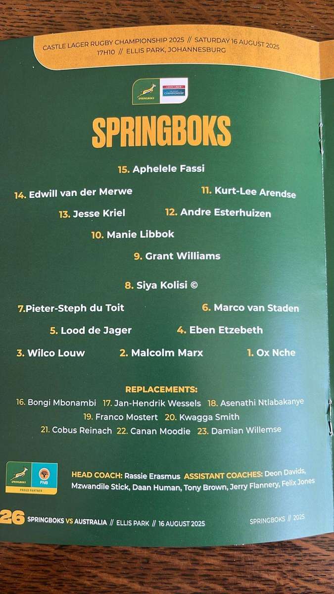 2025 Springboks vs Australia, Pack 2 x Programmes, details below
