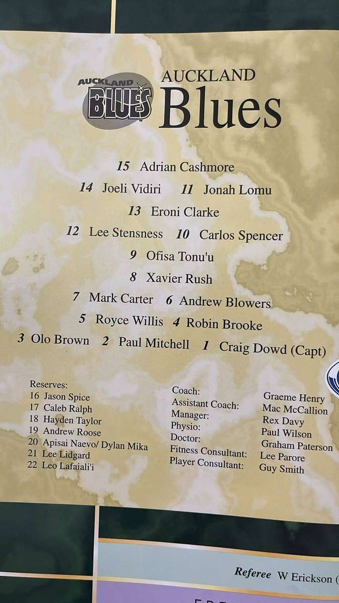 1998 Western Stormers vs Auckland Blues at Eden Park Programme, details below
