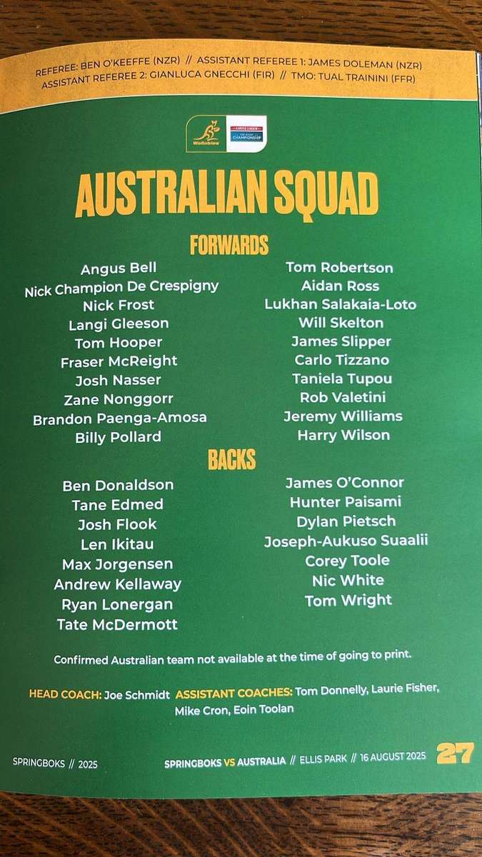 2025 Springboks vs Australia, Pack 2 x Programmes, details below