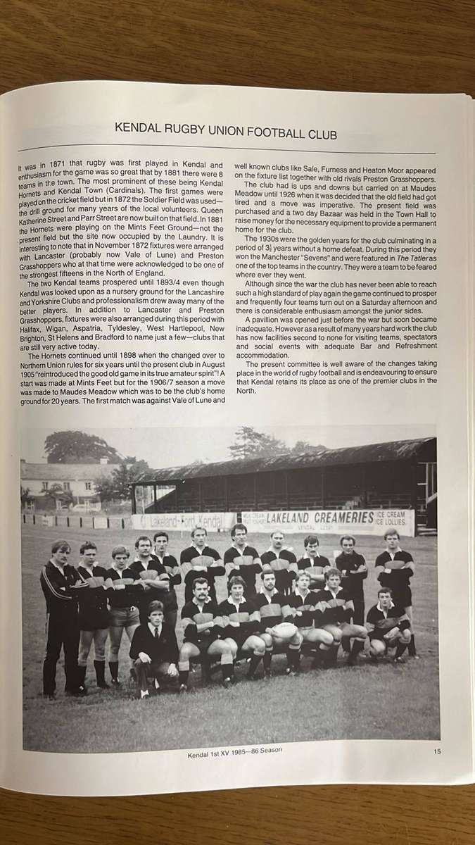 South Cumbria Rugby Union Centenary 1886-1986 Commemorative Brochure, details below