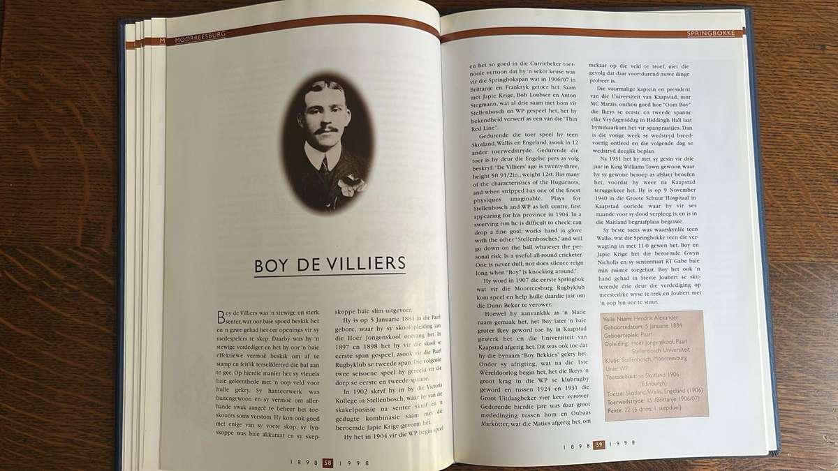 100 Jaar van Rugby - Die Verhaal van Moorreesburg Rugbyklub 1898-1998, details below