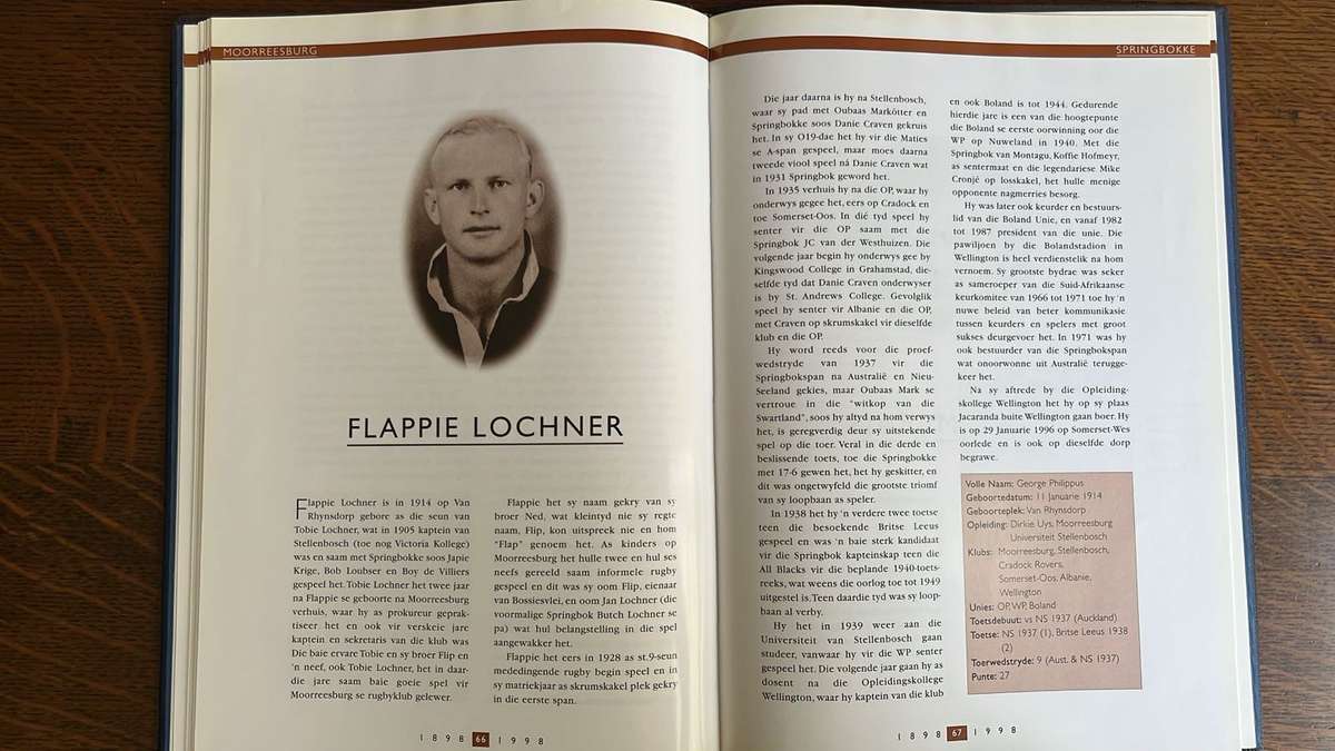 100 Jaar van Rugby - Die Verhaal van Moorreesburg Rugbyklub 1898-1998, details below