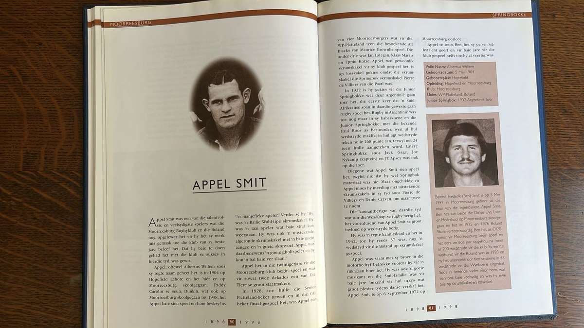 100 Jaar van Rugby - Die Verhaal van Moorreesburg Rugbyklub 1898-1998, details below