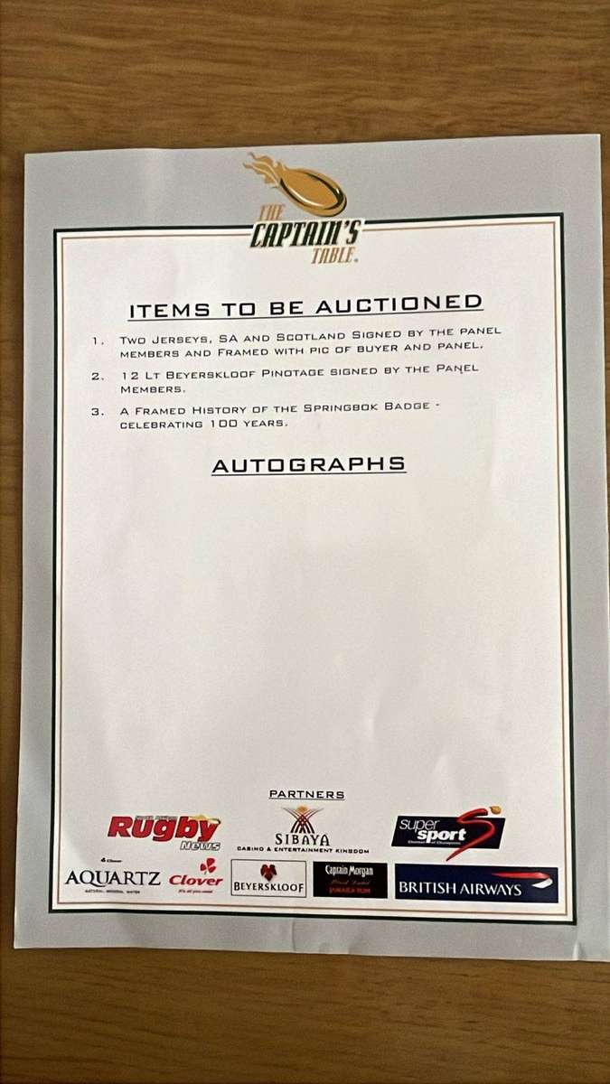 Des van Jaarsveldt Signed Original Photo & 2006 Signed Captains Table Programme, details below