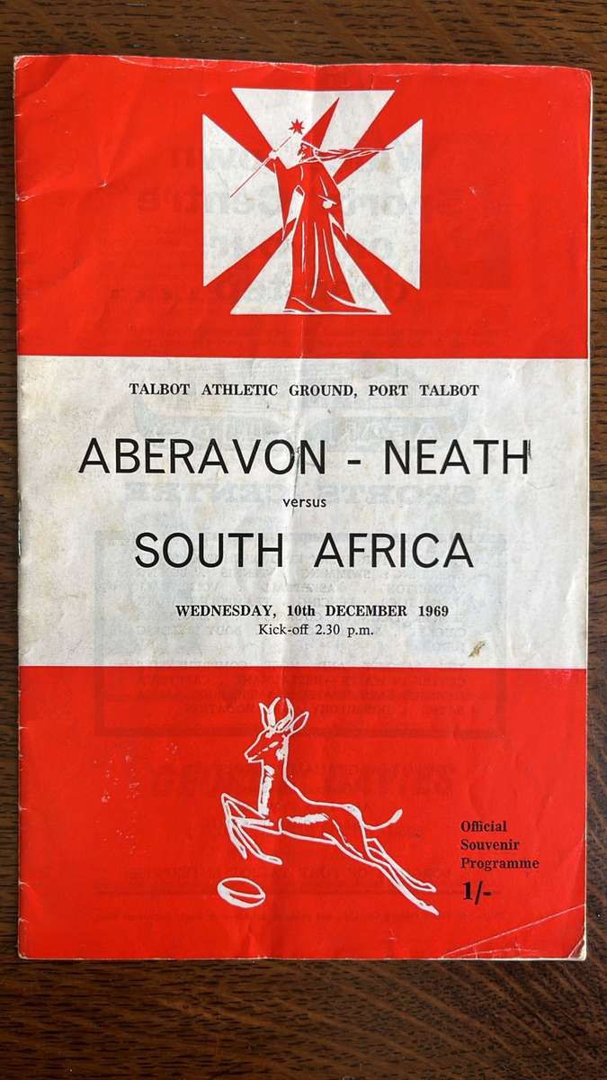 1969 Aberavon Neath vs South Africa Signed Programme & Pin, details below