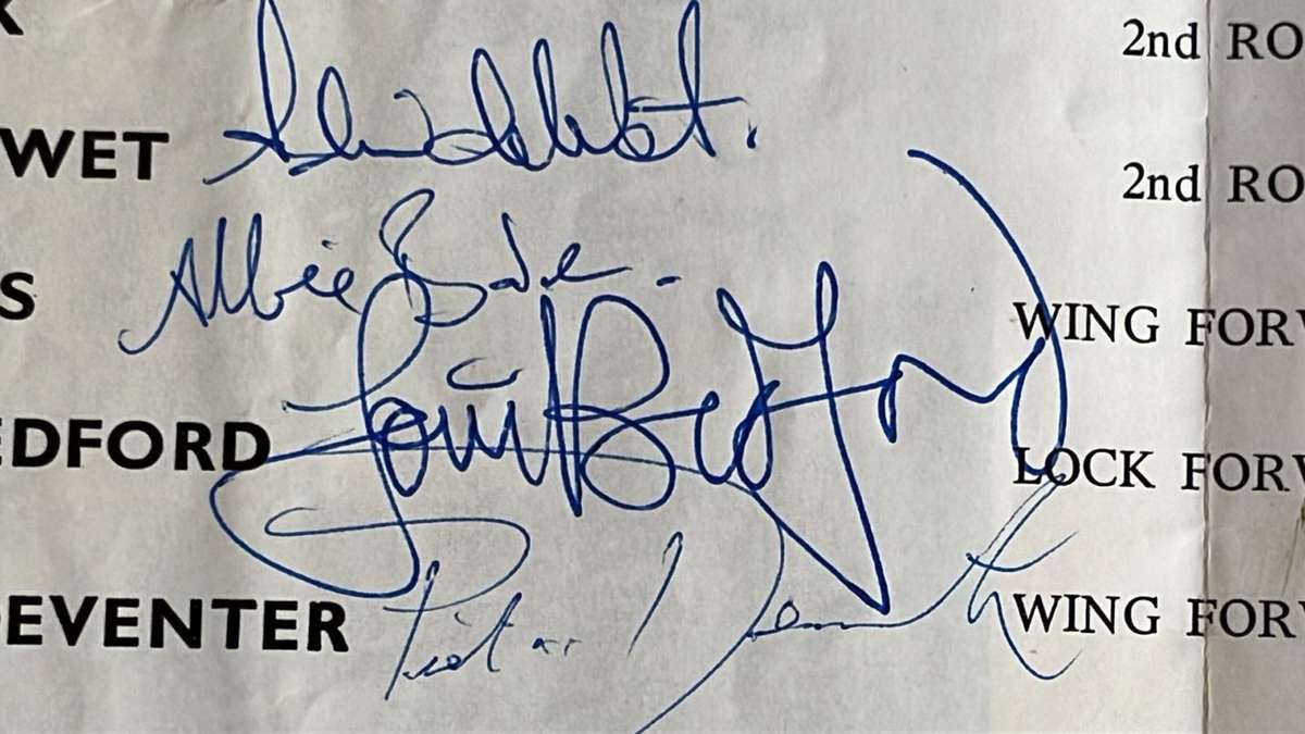 1969 Aberavon Neath vs South Africa Signed Programme & Pin, details below