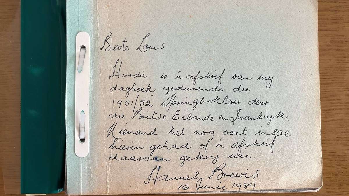 1951/52 Hannes Brewis Personal Diary during the Springbok Tour, details below