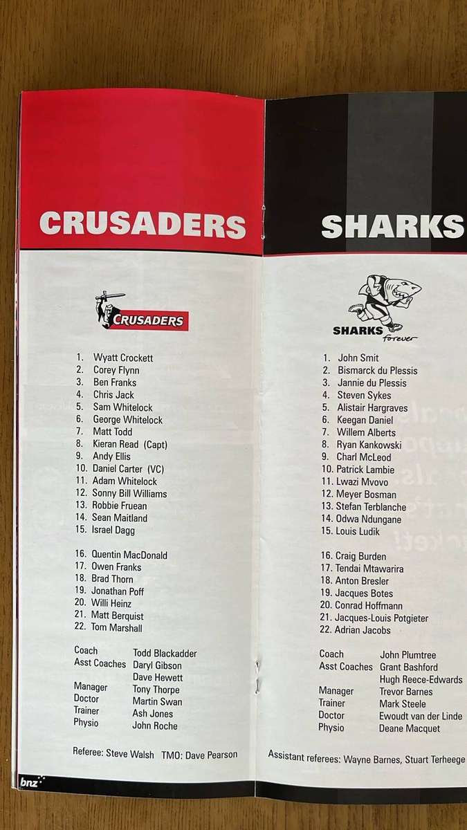 A Historical Programme - 2011 Crusaders vs Sharks at Twickenham Programme, details below