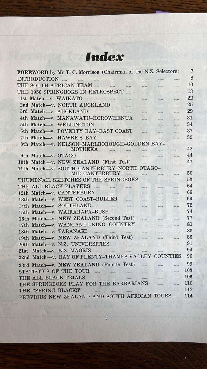 1956 Springboks in New Zealand, details below