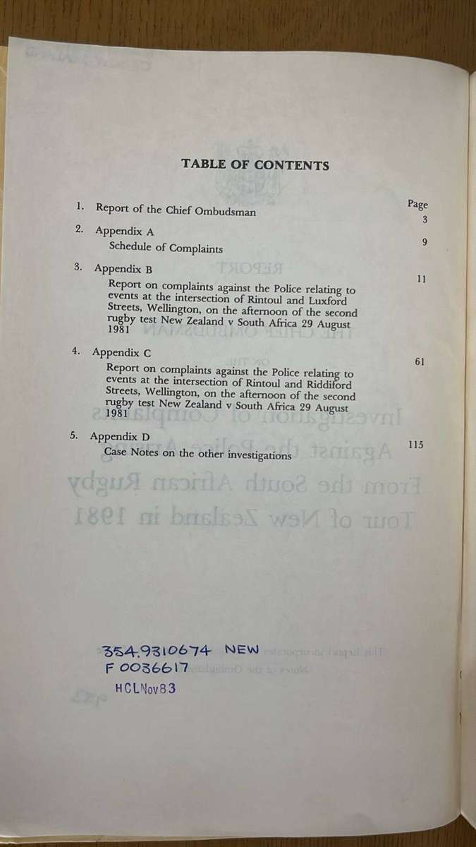 1981 Springbok Tour Chief Ombudsman Report, Full Title and details below