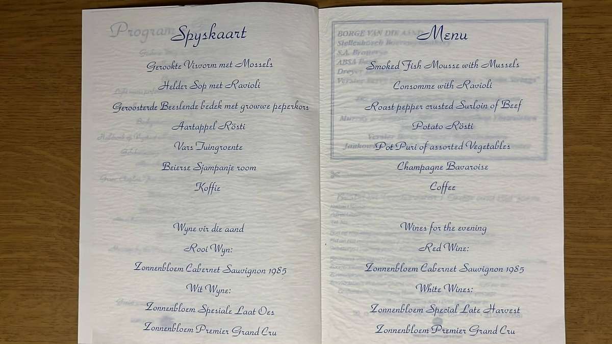 1995 Orange Free State Centenary Dinner Menu Card, Signed Photos, details below