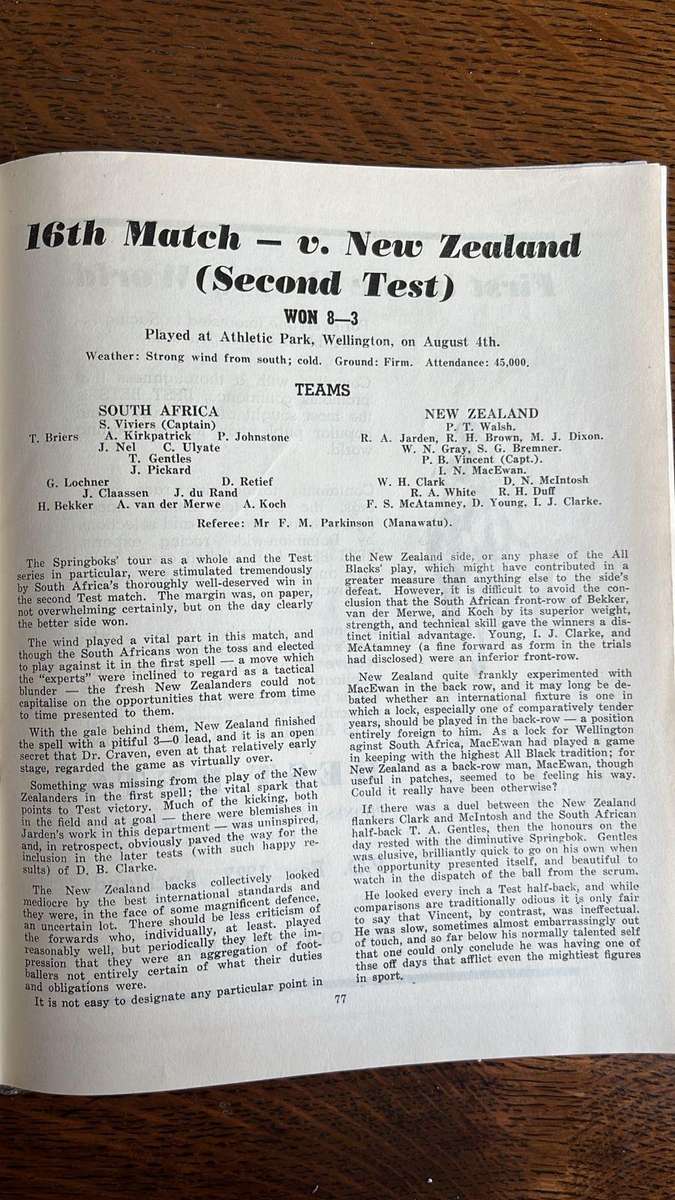 1956 Springboks in New Zealand, details below