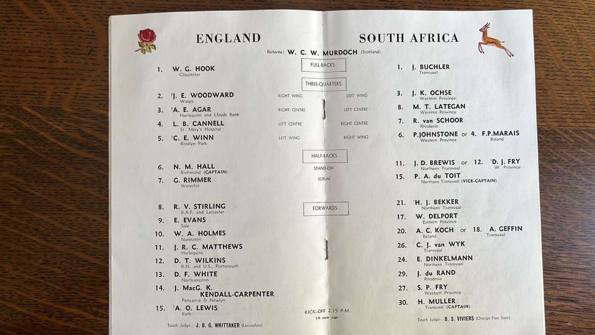 1952 England vs South Africa at Twickenham Signed Programme & Pin, details below