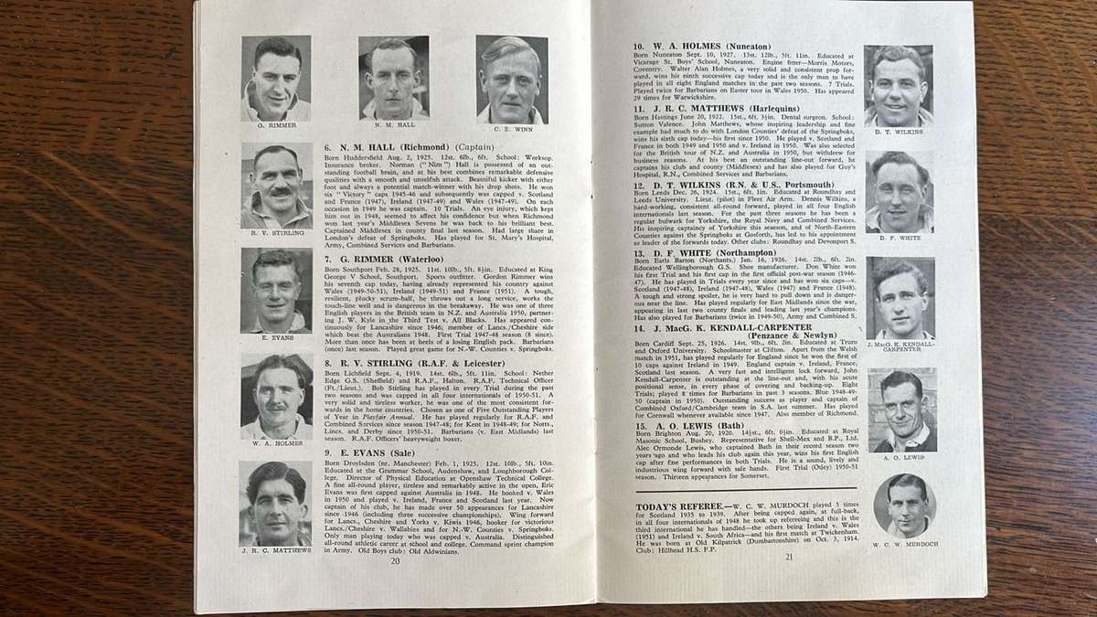 1952 England vs South Africa at Twickenham Signed Programme & Pin, details below
