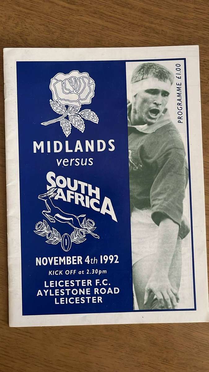 1992 Midlands vs South Africa at Leicester Club Programme & Ticket, details below