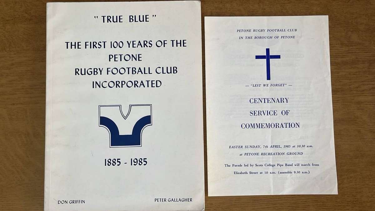 1885-1985 "True Blue" Petone Rugby Club & Centenary Service Programme, details below