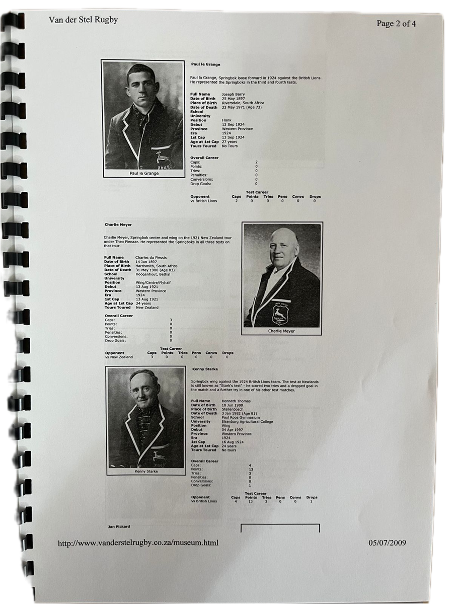 A Concise History of Van Der Stel Rugby Football Club