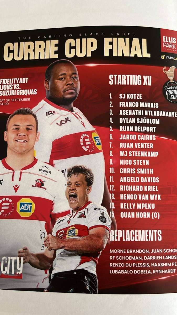 2025 Griquas vs Lions Currie Cup Final Programme & Newspaper, details below