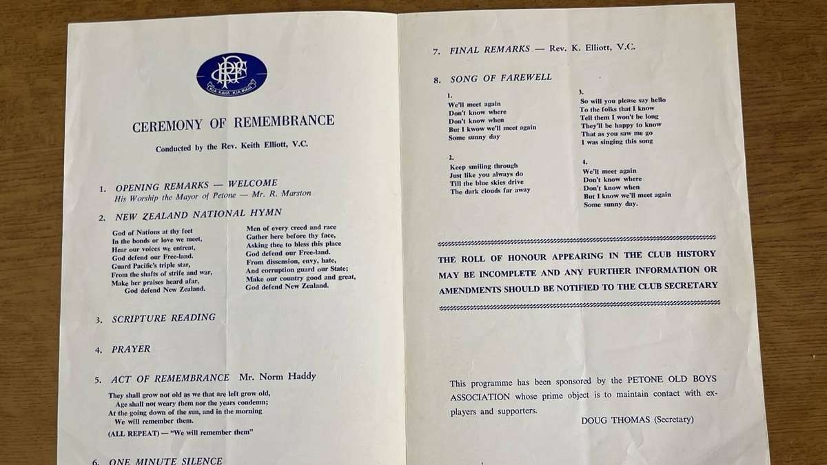 1885-1985 "True Blue" Petone Rugby Club & Centenary Service Programme, details below