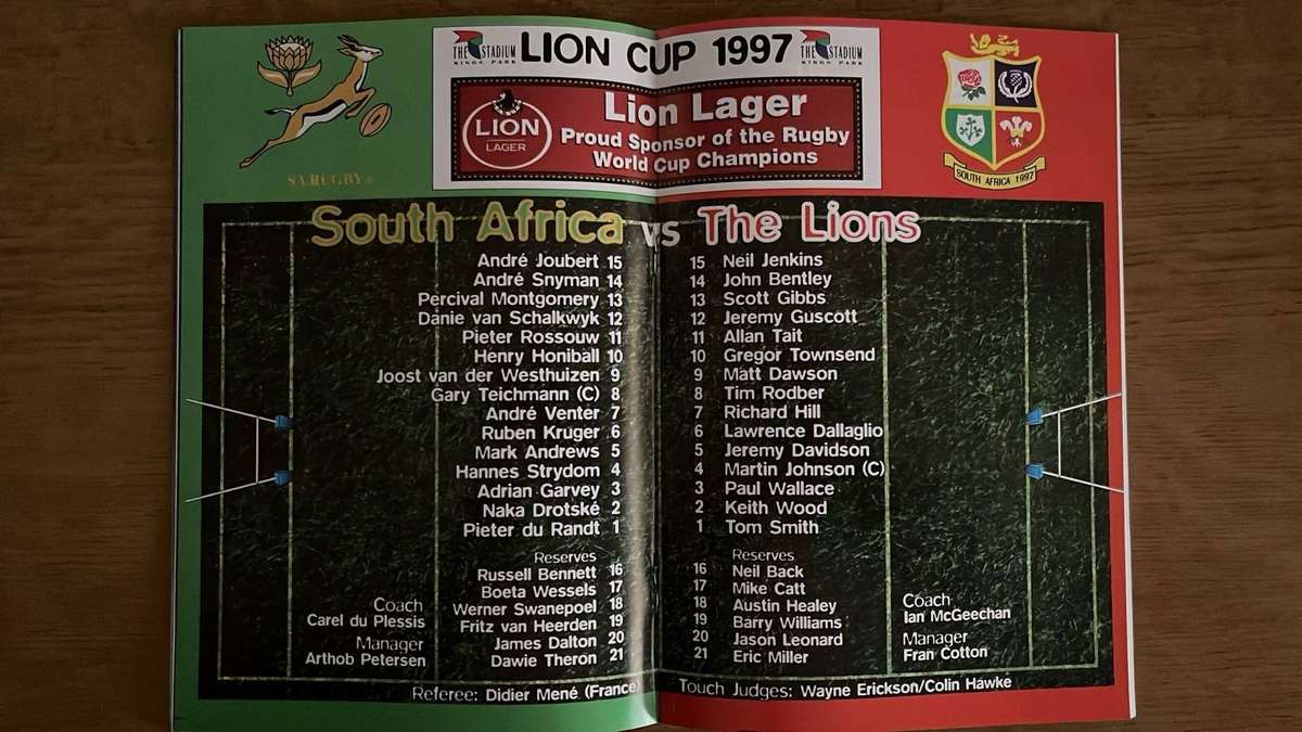 1997 Springboks vs Lions at King Park, Programme, details below