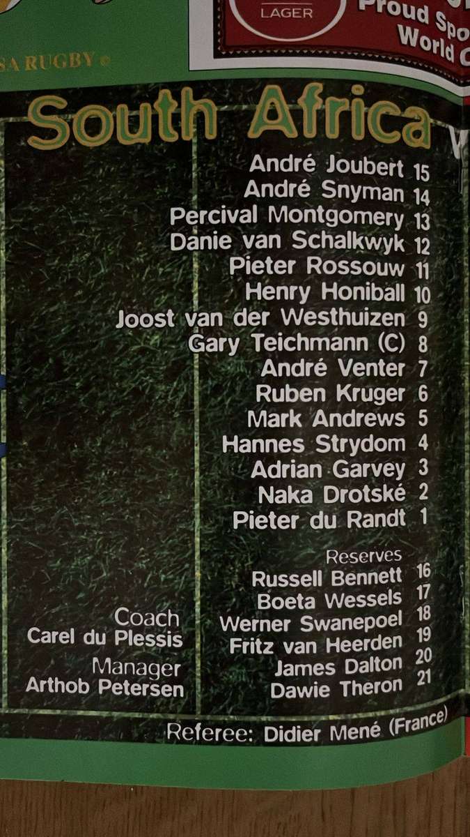 1997 Springboks vs Lions at King Park, Programme, details below