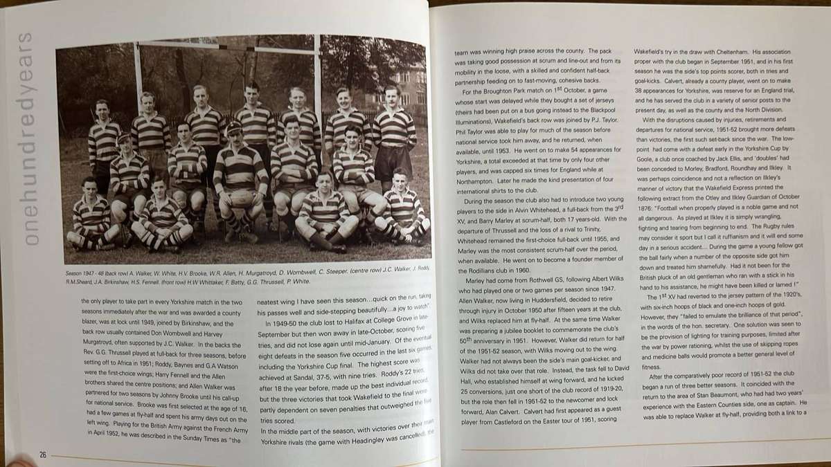 1901-2001 Wakefield Rugby Centenary History Book, details below