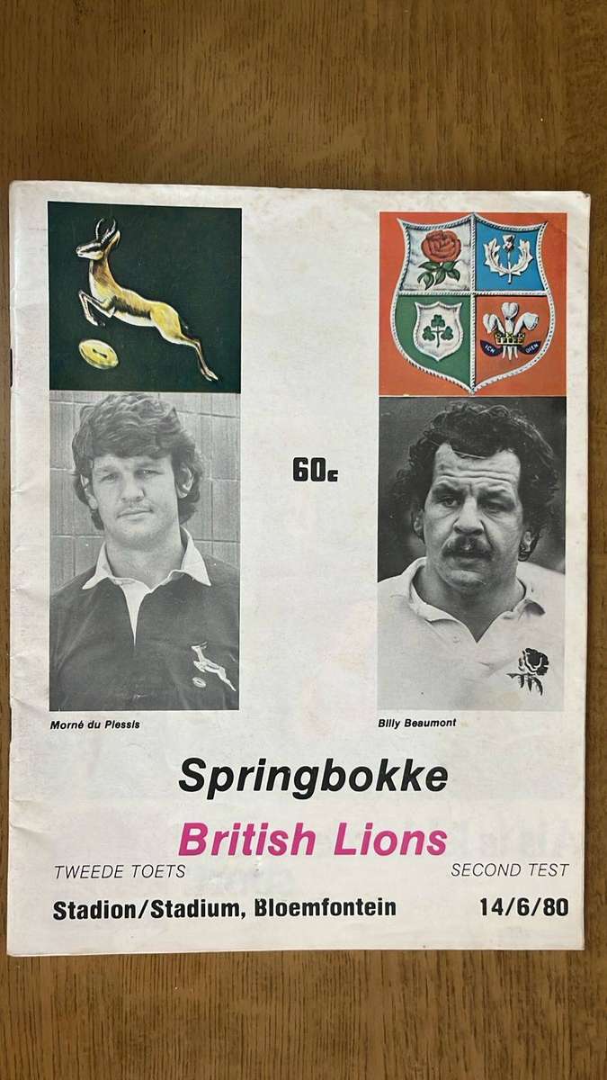 1980 Springboks vs British Lions at Bloemfontein Stadium Signed Programme, details below