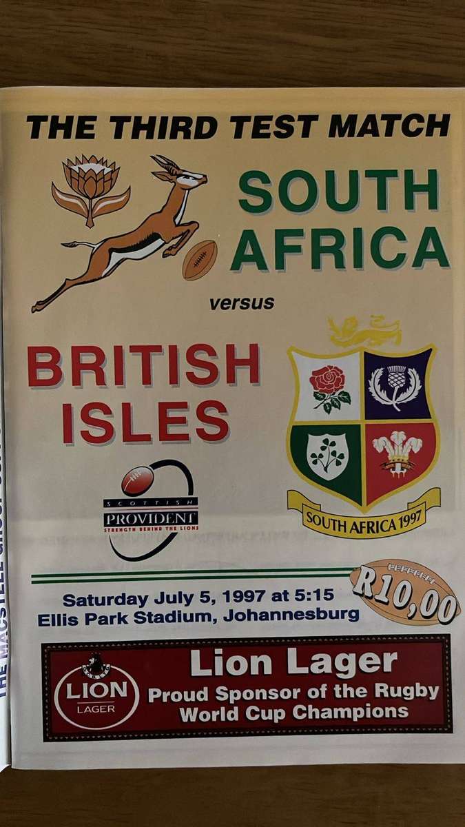 1997 South Africa vs British Isles at Ellis Park Programme, details below