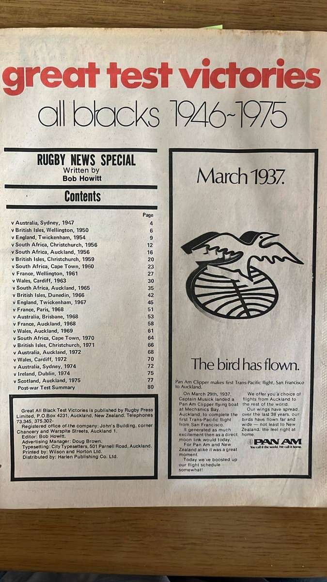 Great Test Victories All Blacks 1946-1975 Magazine, details below
