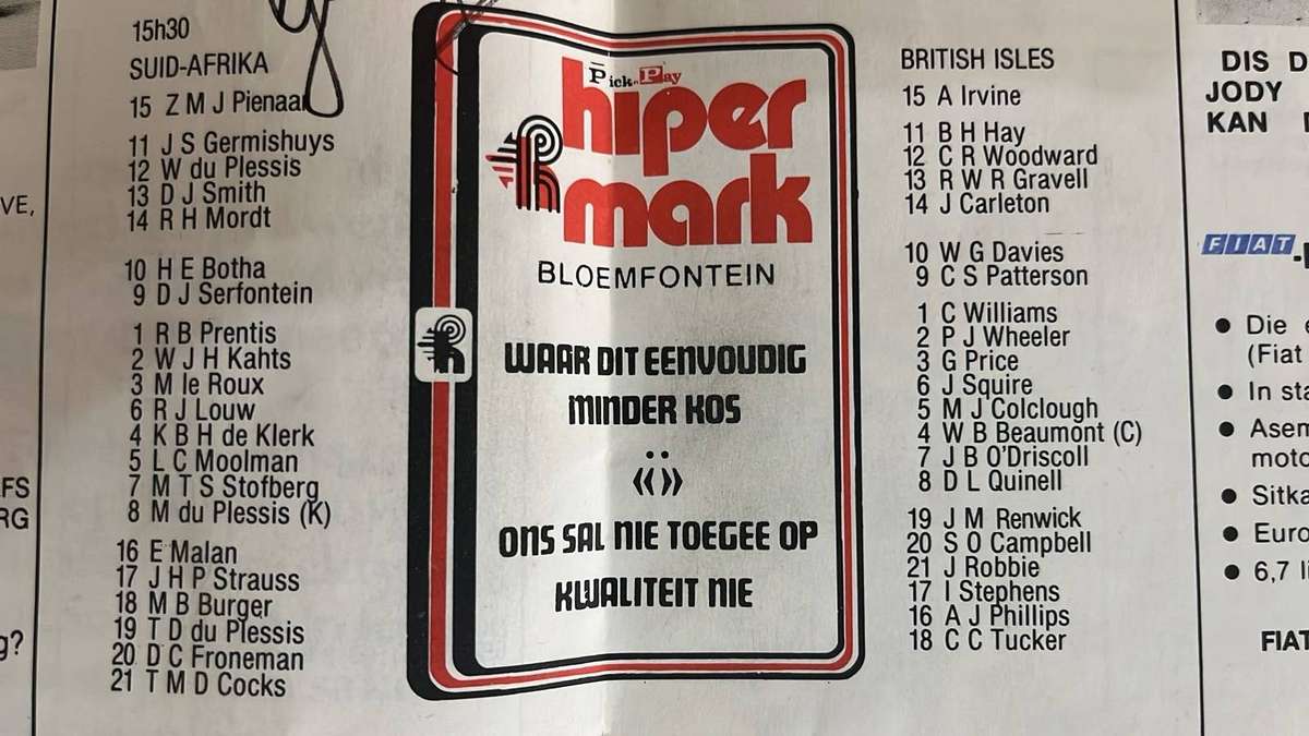 1980 Springboks vs British Lions at Bloemfontein Stadium Signed Programme, details below