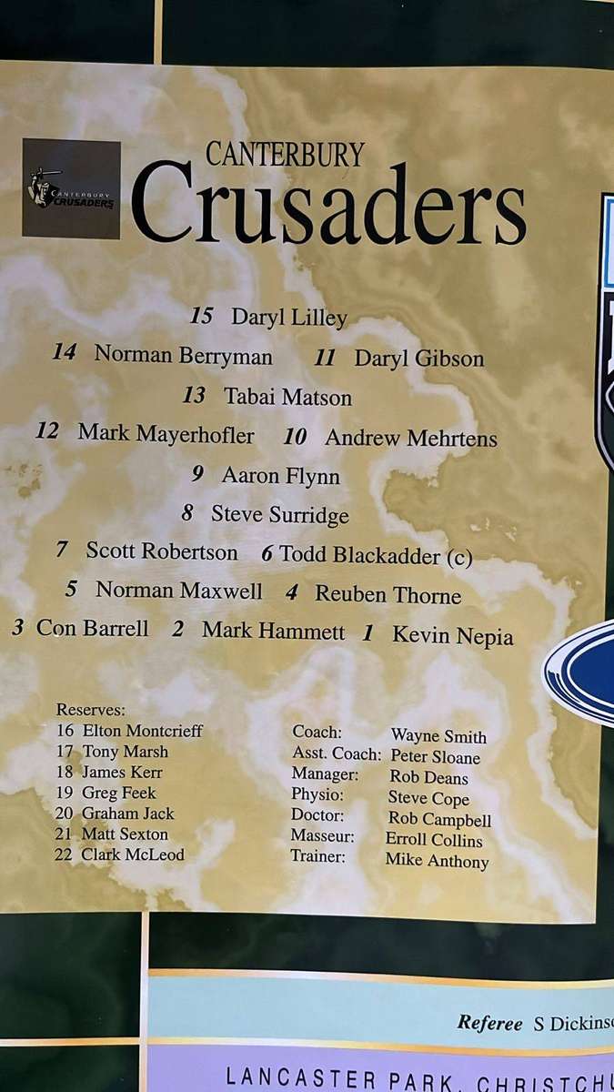 1998 Northern Bulls vs Canterbury Crusaders at Lancaster Park Programme, details below