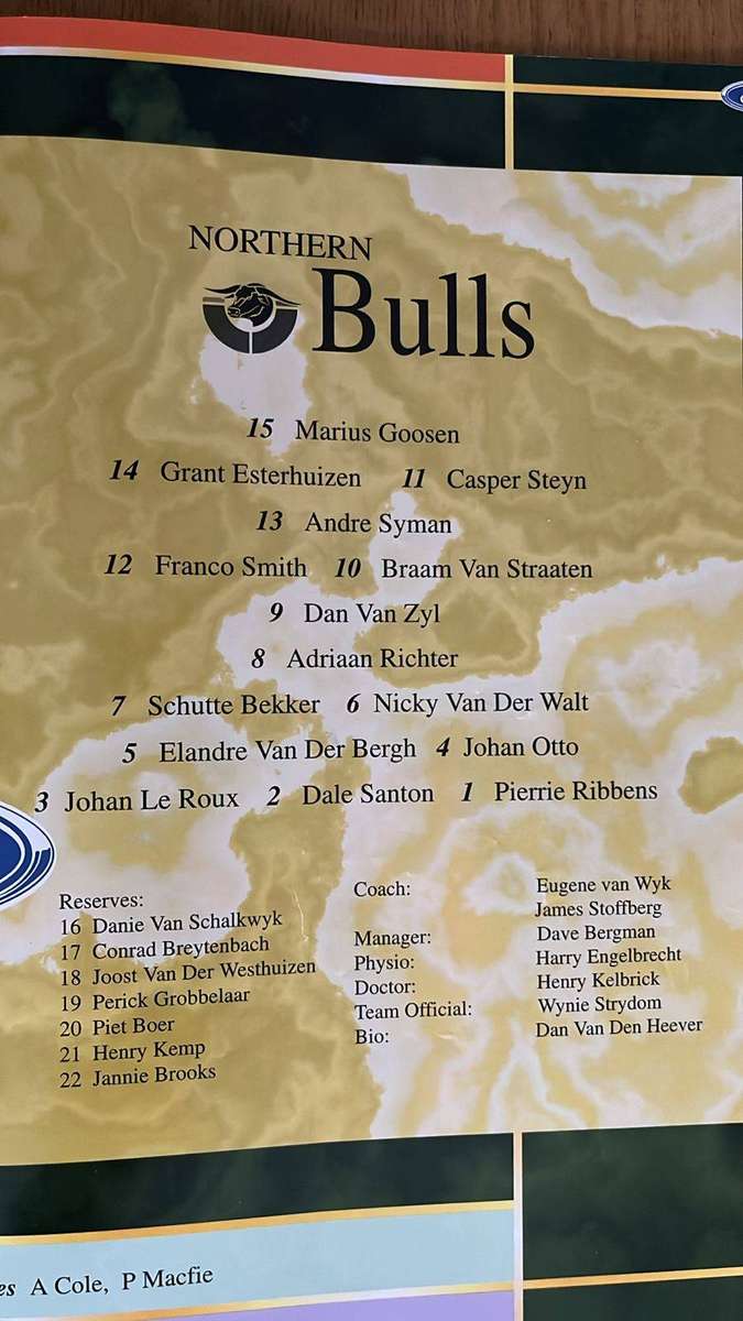 1998 Northern Bulls vs Canterbury Crusaders at Lancaster Park Programme, details below