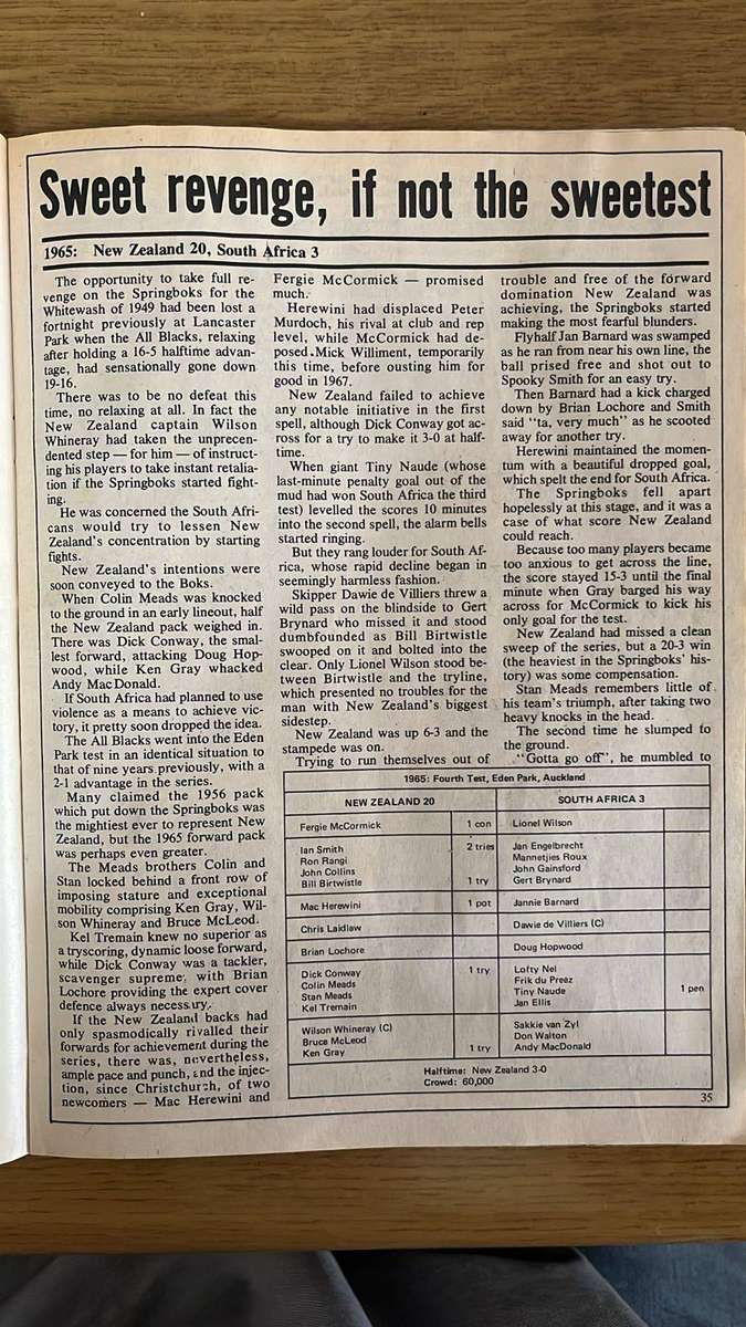 Great Test Victories All Blacks 1946-1975 Magazine, details below