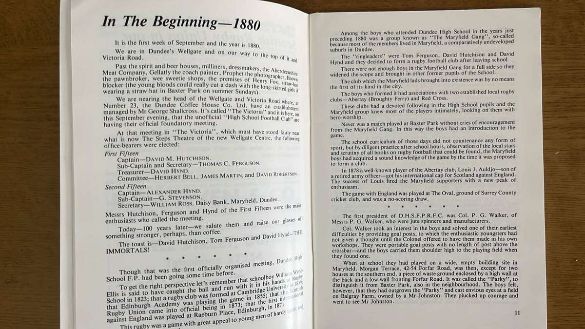 1880-1980 Dundee Rugby Club Centenary Souvenir, details below
