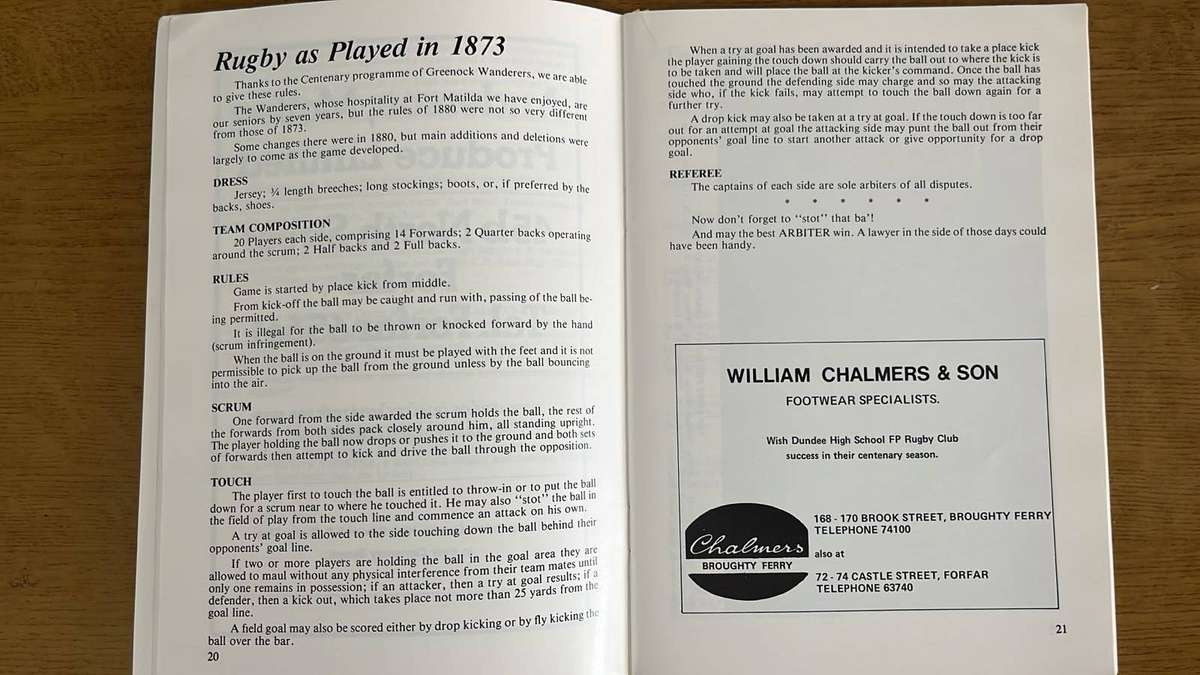 1880-1980 Dundee Rugby Club Centenary Souvenir, details below