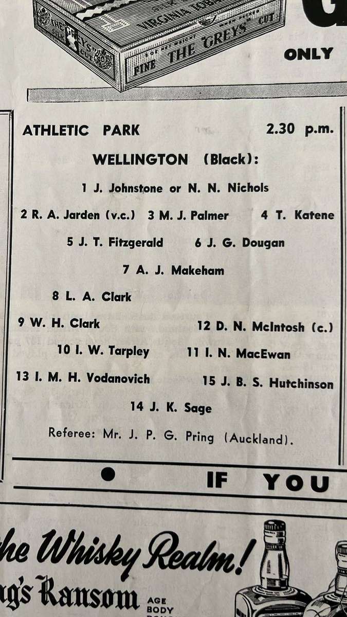 1956 South Africa vs Wellington at Athletic Park Programme, details below