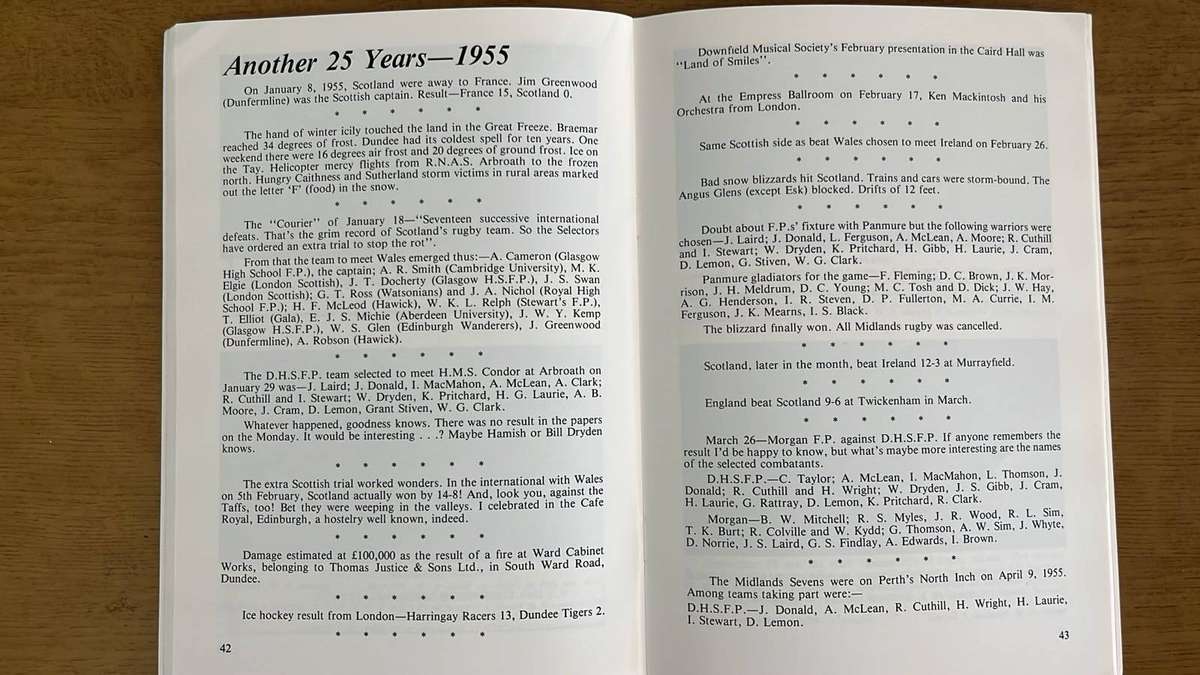 1880-1980 Dundee Rugby Club Centenary Souvenir, details below