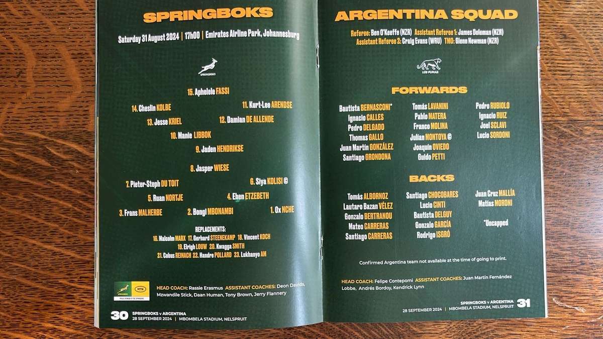 2024 Springbok Rugby Programmes x 3, details below