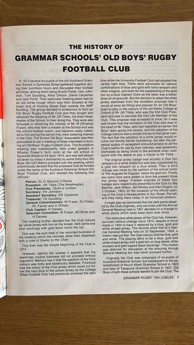75th Jubilee Grammar Rugby Club Souvenir Brochure, details below
