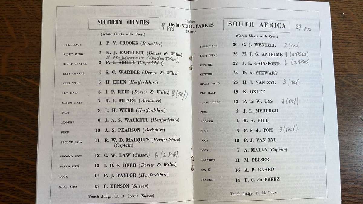 1960 Springbok Tour to U.K. & France, 2 x Programmes, Signed, details below