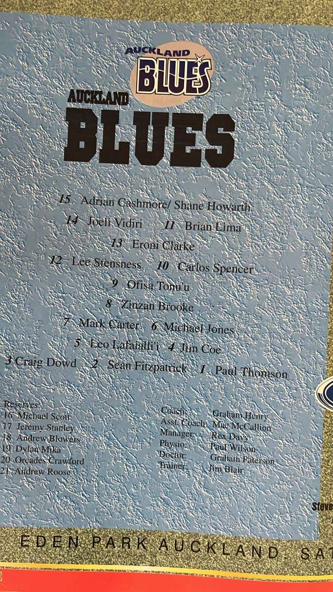 1997 Blues vs Lions at Eden Park Programme, details below