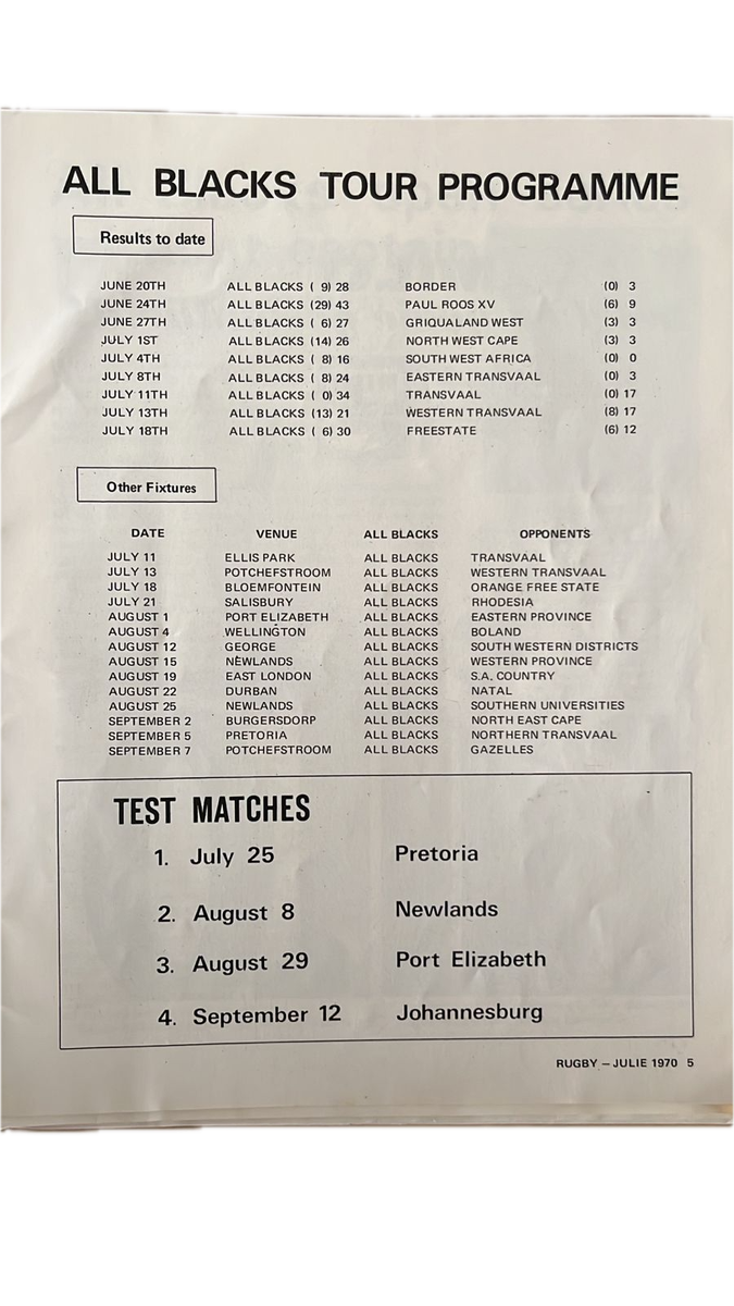 1970 All Blacks Tour to South Africa Signed Souvenir Edition & Brochure, (2 items) details below
